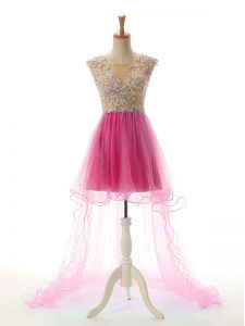 Rose Pink Scoop Neckline Appliques Evening Dress Sleeveless Backless