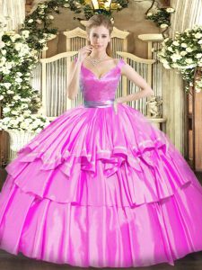 Dramatic Floor Length Ball Gowns Sleeveless Fuchsia 15th Birthday Dress Zipper