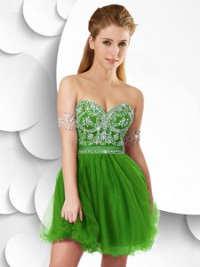 Sleeveless Zipper Mini Length Beading Prom Dresses