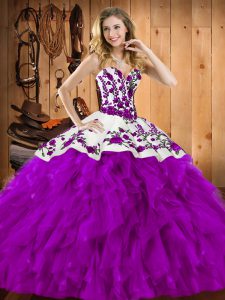 Glamorous Ball Gowns Quinceanera Dresses Eggplant Purple Sweetheart Satin and Organza Sleeveless Floor Length Lace Up