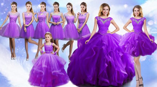 Eggplant Purple Sleeveless Beading Floor Length Quinceanera Gowns