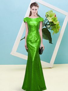 Super Cap Sleeves Sequined Floor Length Zipper Prom Dresses in with Sequins