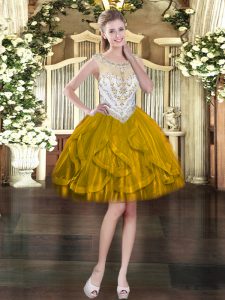 Shining Olive Green Homecoming Dress Prom and Party with Beading and Ruffles Scoop Sleeveless Zipper