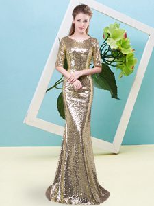 Excellent Half Sleeves Sequins Zipper Evening Dress