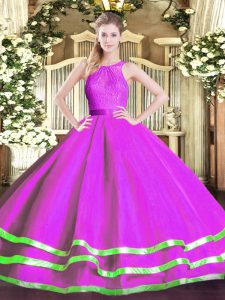 Sexy Fuchsia Vestidos de Quinceanera Military Ball and Sweet 16 and Quinceanera with Lace Scoop Sleeveless Zipper