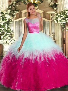 Fantastic Floor Length Backless Quinceanera Dress Multi-color for Military Ball and Sweet 16 and Quinceanera with Ruffles