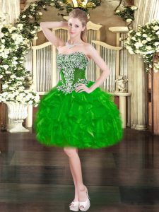 Green Sweetheart Lace Up Beading and Ruffles Prom Dresses Sleeveless