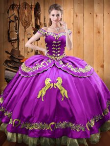 Luxurious Floor Length Eggplant Purple 15 Quinceanera Dress Off The Shoulder Sleeveless Lace Up