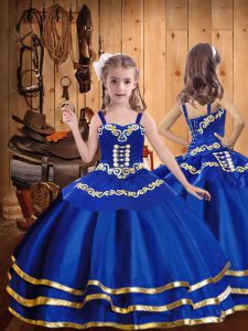 Royal Blue Sleeveless Organza Lace Up Girls Pageant Dresses for Sweet 16 and Quinceanera