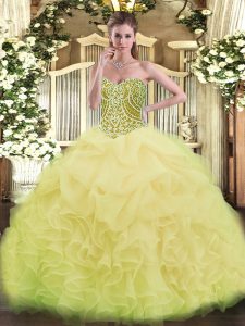 Nice Yellow Green Organza Lace Up Quinceanera Dress Sleeveless Asymmetrical Ruffles