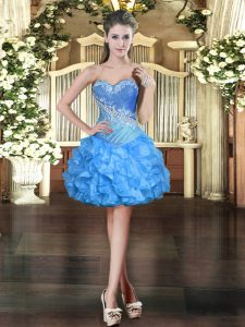 Baby Blue Sleeveless Organza Lace Up Evening Dress for Prom and Party