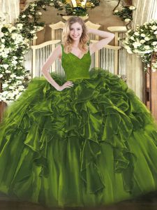 New Arrival Floor Length Ball Gowns Sleeveless Olive Green Quinceanera Gown Zipper
