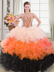 Smart Multi-color Organza Lace Up Quinceanera Dress Sleeveless Floor Length Beading and Ruffles