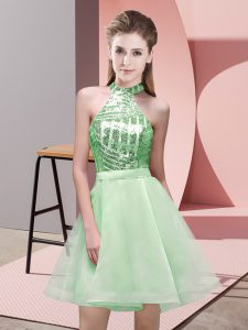 Super Apple Green Bridesmaid Dress Prom and Party and Wedding Party with Sequins Halter Top Sleeveless Backless