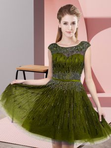 Noble Scoop Sleeveless Backless Olive Green Tulle