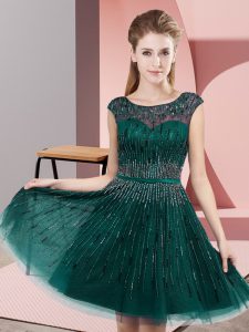 Tulle Scoop Sleeveless Backless Beading Dress for Prom in Dark Green