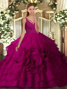 Flare Sleeveless Backless Floor Length Ruffled Layers 15 Quinceanera Dress