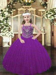 Purple Pageant Gowns For Girls Party and Quinceanera with Beading Straps Sleeveless Lace Up