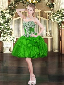 Fine Green Lace Up Sweetheart Beading and Ruffles Prom Evening Gown Organza Sleeveless