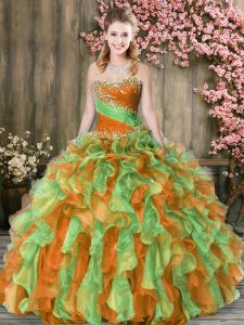 Ball Gowns Ball Gown Prom Dress Multi-color Sweetheart Organza Sleeveless Floor Length Lace Up