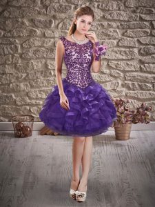 Mini Length Ball Gowns Sleeveless Purple Prom Dresses Lace Up