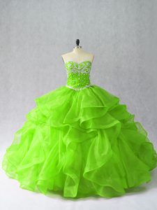 Organza Sweetheart Sleeveless Lace Up Beading and Ruffles Quinceanera Dresses in