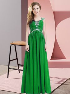 Green Straps Beading Teens Party Dress Chiffon Cap Sleeves