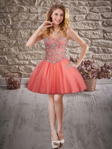 Flirting Mini Length Orange Red Prom Gown Sweetheart Sleeveless Lace Up