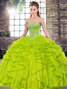 Lovely Sleeveless Beading and Ruffles Lace Up Quinceanera Gowns