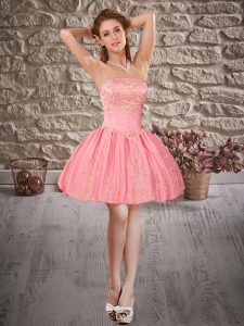 Watermelon Red Strapless Lace Up Embroidery Homecoming Dress Sleeveless