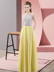Excellent Yellow Sleeveless Satin Backless Prom Dress for Prom and Party