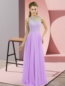 Luxurious Lavender Prom Dress Prom and Party with Beading High-neck Sleeveless Zipper
