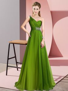 Decent Olive Green Criss Cross Prom Party Dress Beading Sleeveless Brush Train