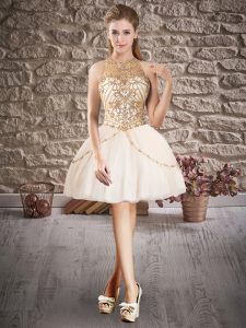 Mini Length Backless Prom Dress Champagne for Prom and Party with Beading