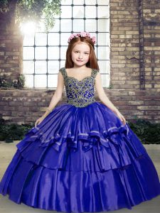 Perfect Blue Lace Up Little Girl Pageant Dress Beading Sleeveless