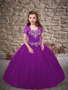 New Arrival Ball Gowns Sleeveless Purple Little Girl Pageant Dress Sweep Train Lace Up
