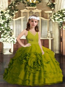 Inexpensive Olive Green Sleeveless Organza Zipper Evening Gowns for Party and Wedding Party