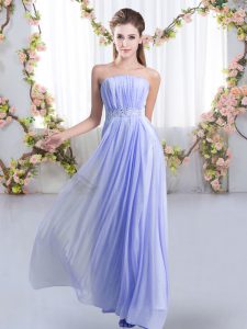 Delicate Beading Wedding Party Dress Lavender Lace Up Sleeveless Sweep Train