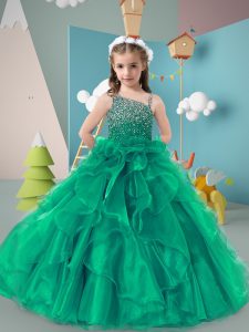 Sleeveless Beading and Ruffles Zipper Little Girls Pageant Dress