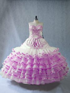 Lilac Sleeveless Embroidery and Ruffled Layers Floor Length Quinceanera Gowns