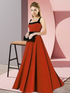Square Sleeveless Vestidos de Damas Floor Length Belt Rust Red Chiffon