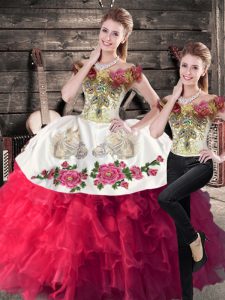 Cheap Sleeveless Lace Up Floor Length Embroidery Quince Ball Gowns