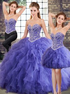 Dramatic Sweetheart Sleeveless Tulle Quinceanera Gown Beading and Ruffles Lace Up
