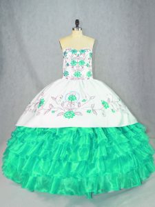 Pretty Organza Sleeveless Floor Length Quinceanera Dresses and Embroidery and Ruffled Layers