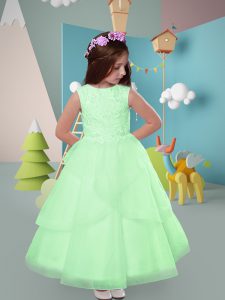 Fashion A-line Tulle Scoop Sleeveless Lace Ankle Length Zipper Toddler Flower Girl Dress