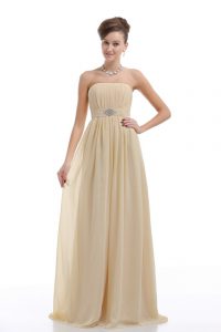 Light Yellow Dress for Prom Chiffon Sleeveless Beading and Ruching