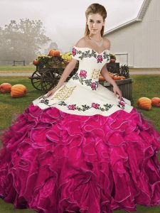 Lovely Organza Sleeveless Floor Length Ball Gown Prom Dress and Embroidery and Ruffles