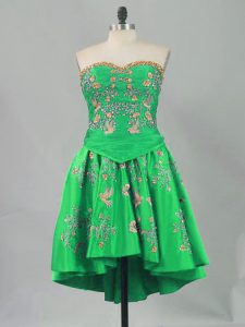 Romantic Green A-line Embroidery Dress for Prom Lace Up Sleeveless Mini Length