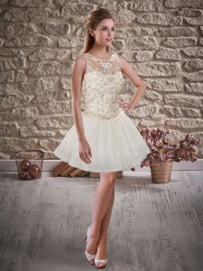 Customized White Sleeveless Tulle Lace Up Prom Gown for Prom and Party