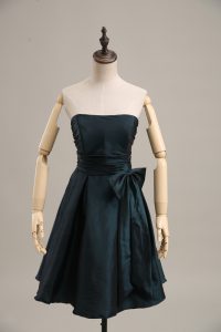 Mini Length Peacock Green Hoco Dress Taffeta Sleeveless Bowknot